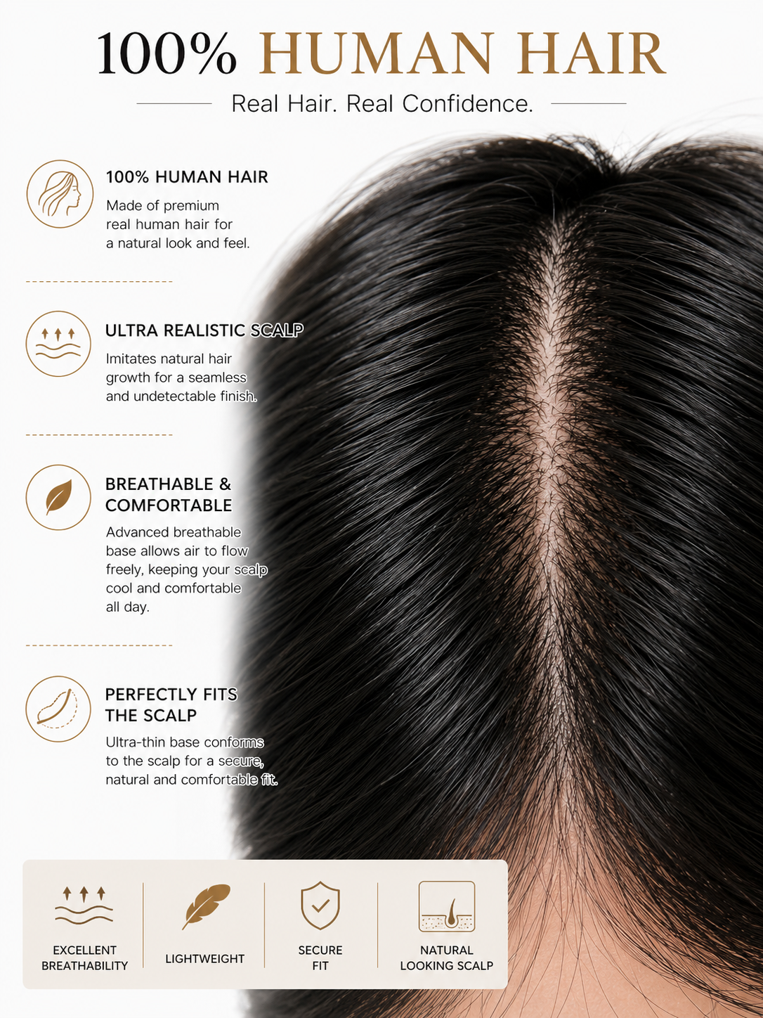 Ultra-Thin Knotless Human Hair Topper